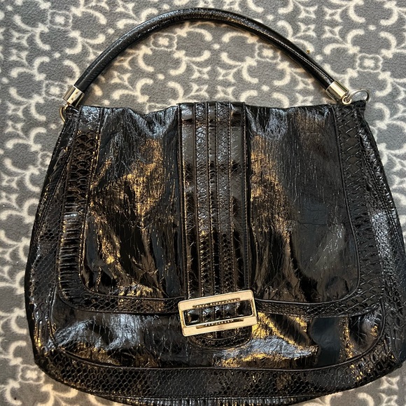 ANNA HINDMARCH FOR TARGET BLACK PAYENT LEATHER BAG PURSE VGUC - Picture 5 of 12